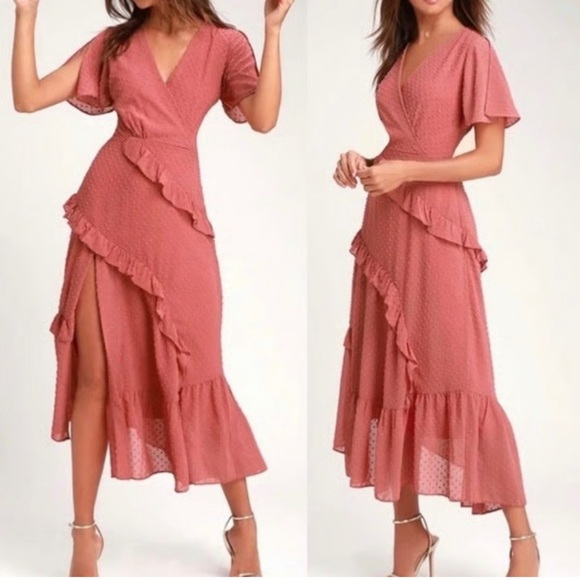 Lulu's Dusty Rose Ruffle Maxi Dress - Picture 3 of 6